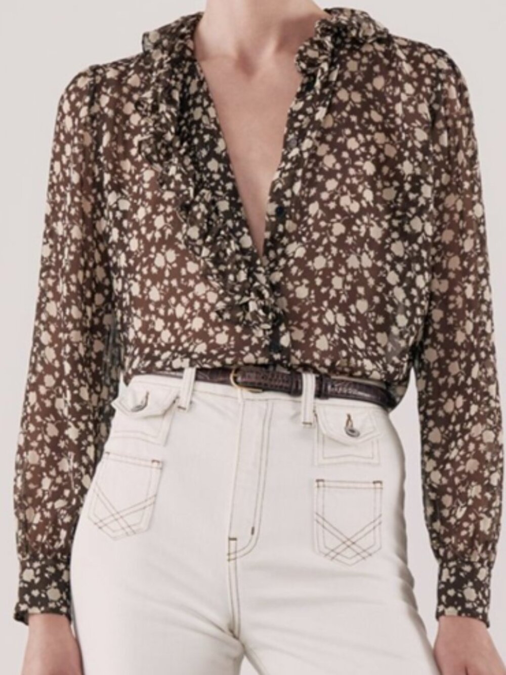 NWT Nili Lotan Nicole Silk Top in Espresso Floral - XL